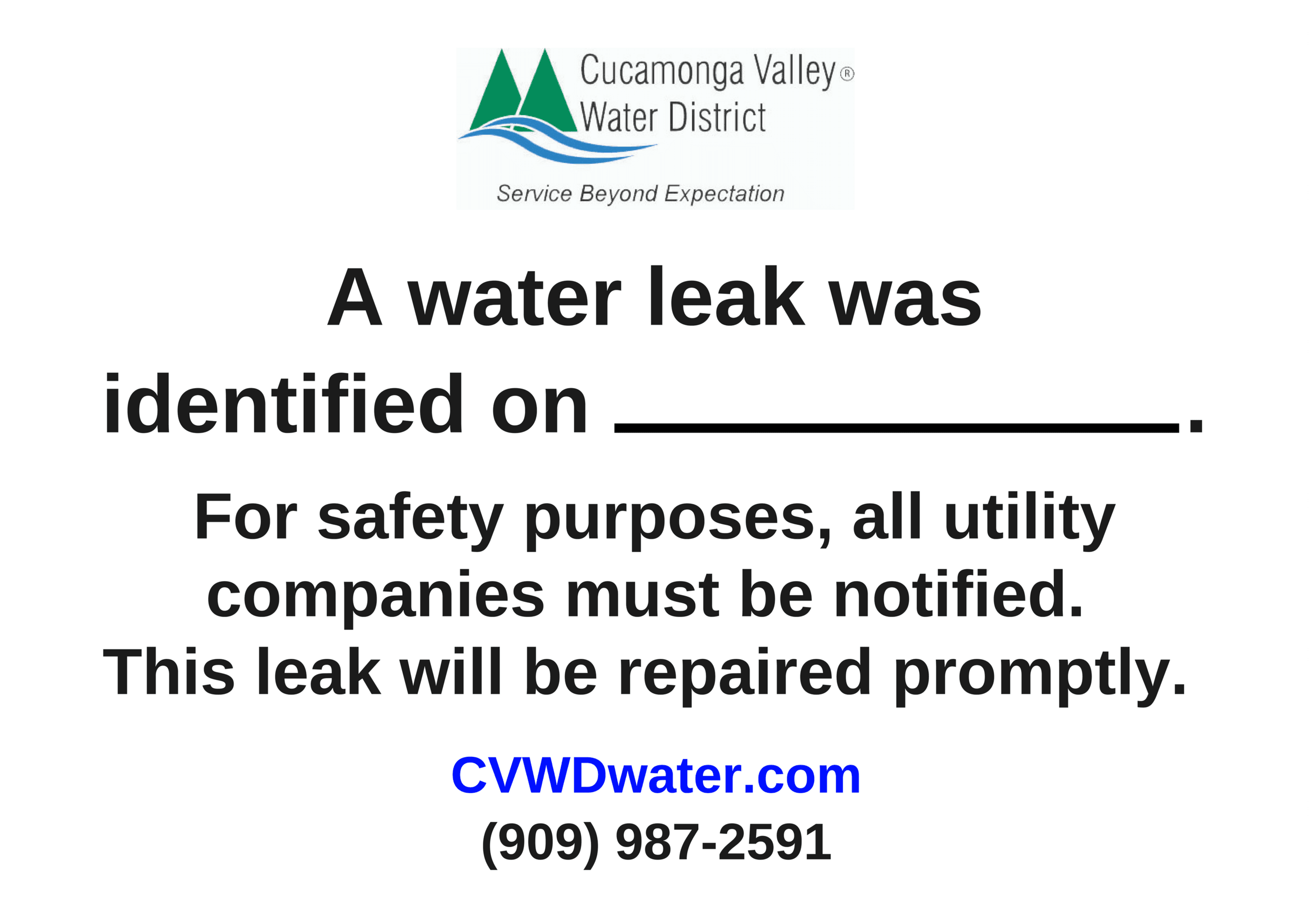NEW Water Leak Sign